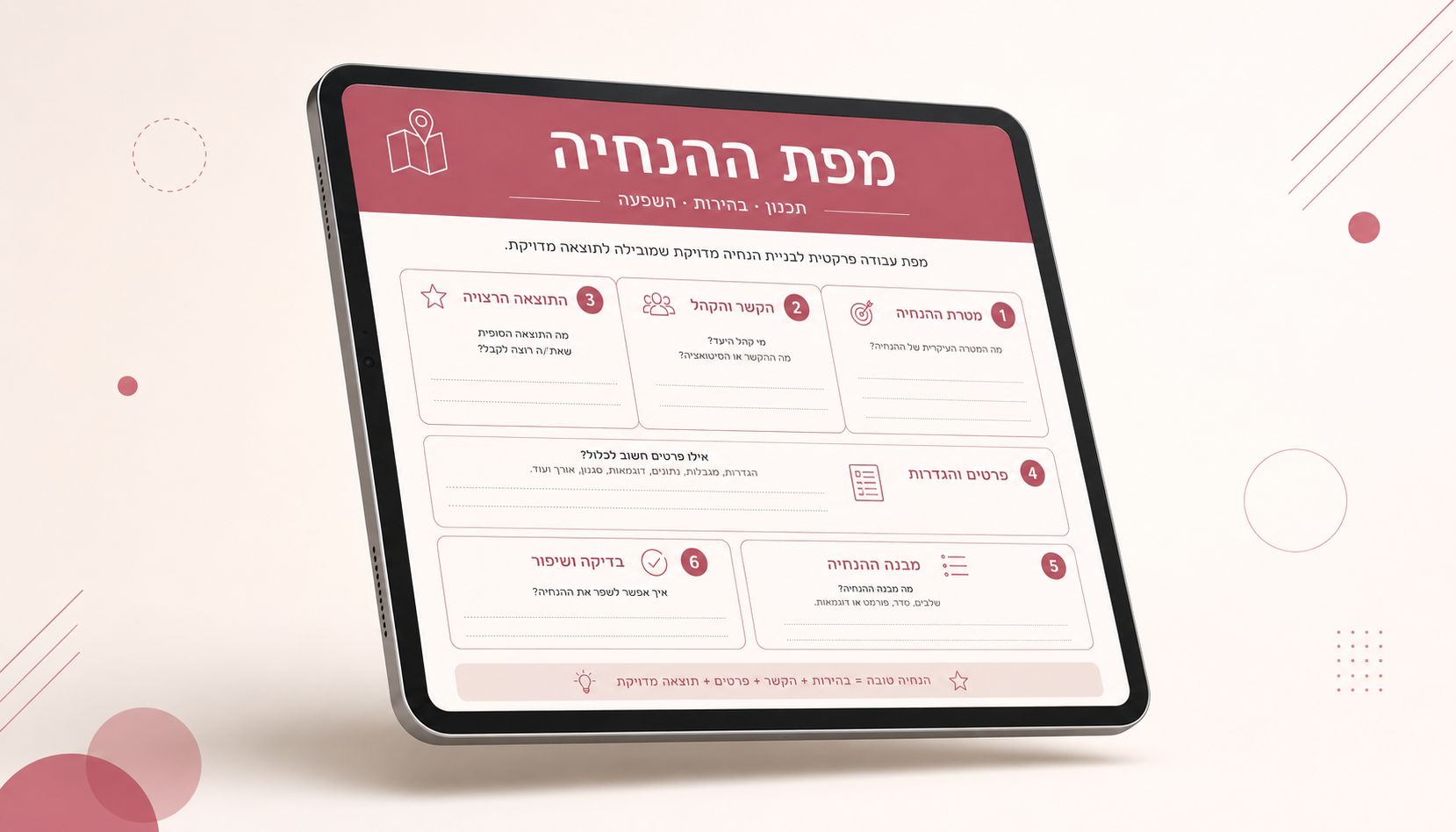 בונוס - תבנית מוכנה להנחיית מפגש 60 דקות